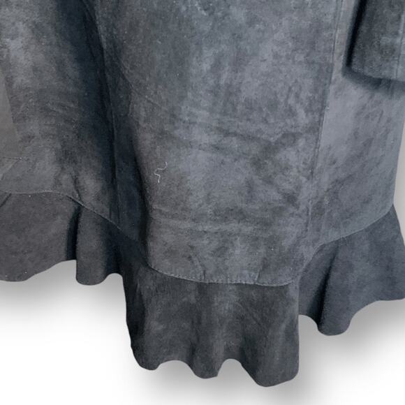 Scully Black Suede Ruffle Front Coat Genuine Leather Longline Duster Jacket - Picture 6 of 14